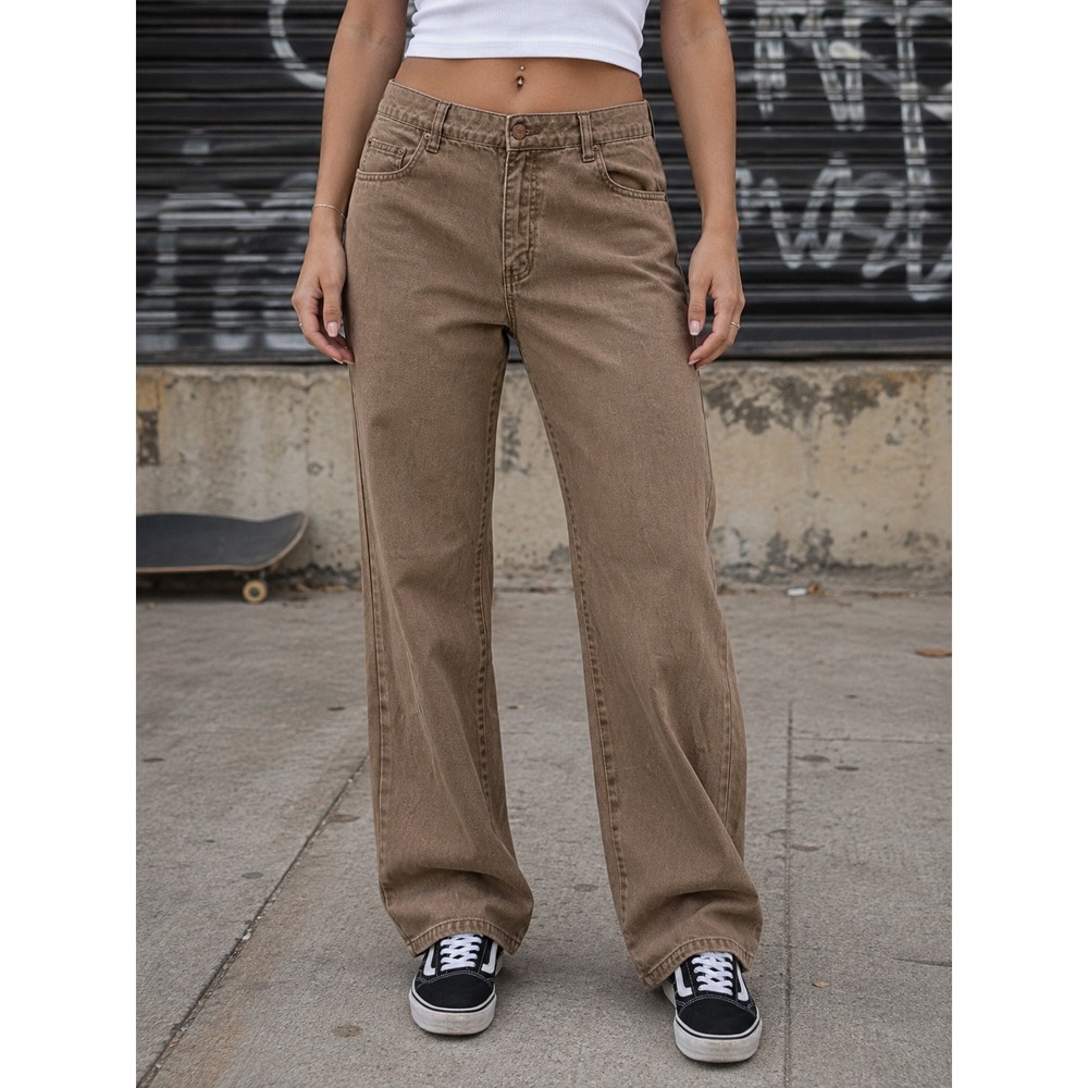 VTG Bill Blass Easy Fit Wide Leg Jeans Women 12 Brown 100% Cotton Denim RN121697